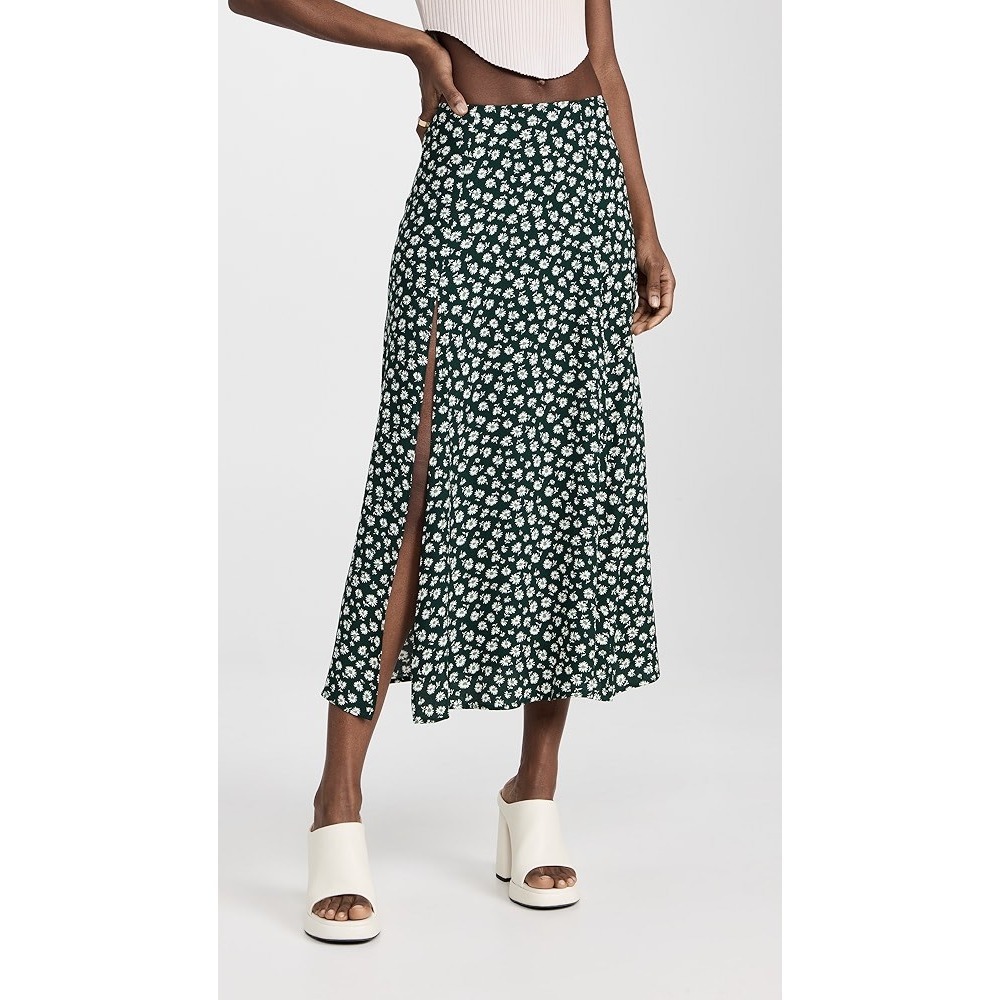 Reformation Zoe Midi Skirt in Chiana Emerald Green Daisy Size 10 High Slit
